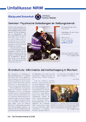Eine Zeitschriftenseite der Unfallkasse NRW thematisiert psychische Belastungen bei Rettungsdiensten. Oben ein Bild von zwei Rettungskräften, eine Person kniet am Boden, die andere beugt sich vor, beide tragen Schutzkleidung. Rechts Text über psychische Herausforderungen im Beruf. Darunter ein Artikel über Erlebnisse von Rettungskräften beim Münchener Attentat. Fokus auf Arbeitsschutz und Prävention.