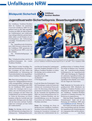 Eine Seite aus einem Magazin der Unfallkasse NRW über die Jugendfeuerwehr und deren Bedeutung für Sicherheit und Unfallprävention. Die Seite zeigt mehrere Bilder von Jugendlichen in Feuerwehruniformen bei Übungen. Begleitender Text informiert über die Bedeutung der Jugendfeuerwehr für die Nachwuchsförderung und Sicherheitskultur. Die Unfallkasse NRW stellt ihre Maßnahmen zur Förderung von Arbeitsschutz und Prävention vor.