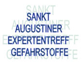 Das Bild zeigt den Schriftzug 'Sankt Augustiner Expertentreff Gefahrstoffe' in blauer Schrift auf weißem Hintergrund. Im Hintergrund ist der Text schwach und mehrfach in Hellblau wiederholt. Dieses Bild könnte im Kontext von Meetings oder Veranstaltungen der Unfallkasse NRW für Arbeitsschutz und Prävention in Bezug auf Gefahrstoffe relevant sein.