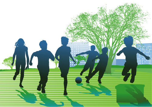 Das Bild zeigt spielende Kinder auf einer Wiese.