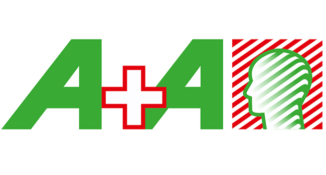 Logo A+A mit grünem Kopfprofil und rotem Pluszeichen.