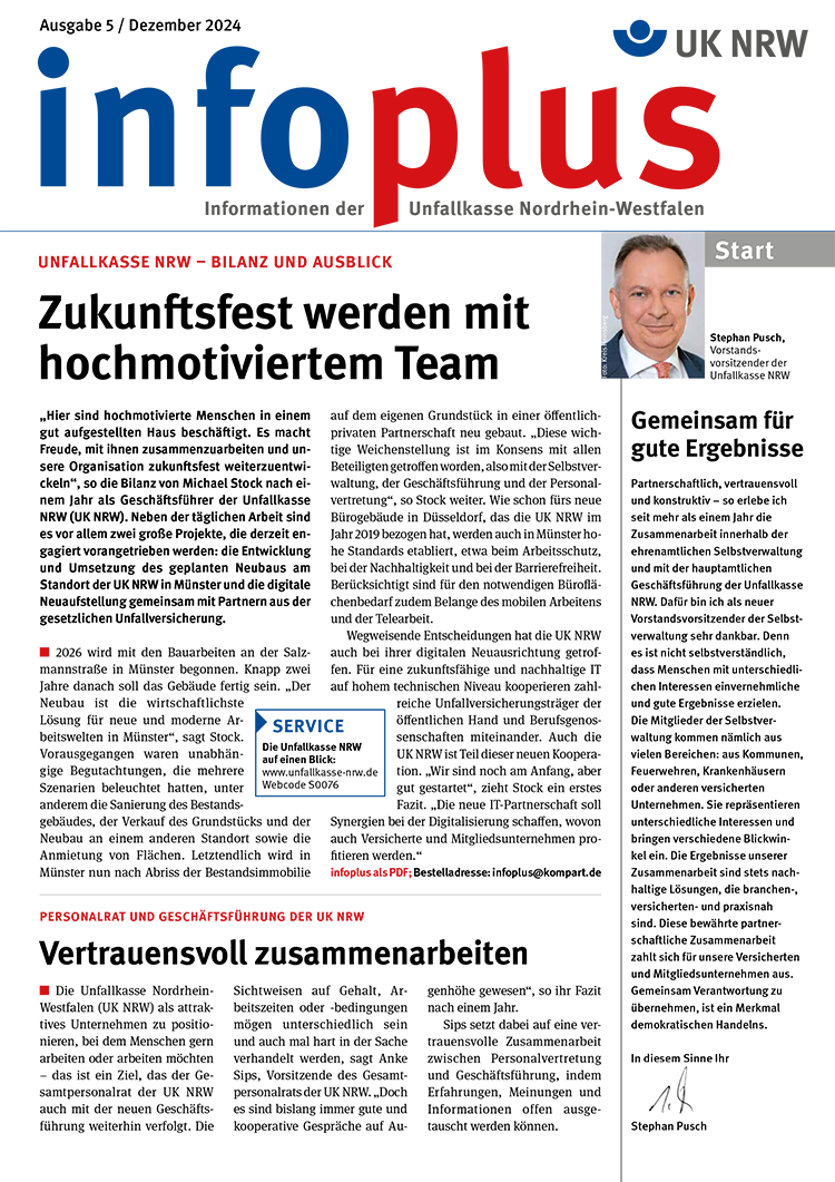 Flussdiagramm, das den Prozess zur Lösung von Konflikten am Arbeitsplatz bei der Unfallkasse NRW darstellt. Oben steht 'Umgang mit Konflikten'. Der Prozess beginnt mit einem Foto einer Person und der Bezeichnung 'Start'. Verschiedene Schritte sind durch Pfeile verbunden, die mögliche Maßnahmen und Eskalationsstufen beschreiben. Diese Schritte beinhalten Kommunikation, Mediation und rechtliche Schritte. Weitere erklärende Texte und Hinweise zur Vorgehensweise sind in roten und blauen Kästen hervorgehoben.