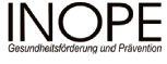 Das Bild zeigt das Logo von INOPE, bestehend aus dem Schriftzug 'INOPE' in großen schwarzen Buchstaben. Darunter befindet sich in kleineren Buchstaben der Text 'Gesundheitsförderung und Prävention'. Das Logo steht für Initiativen im Bereich der Gesundheitsförderung und Prävention, was im Kontext der Unfallkasse NRW den Arbeitsschutz und die Unfallverhütung unterstützt.