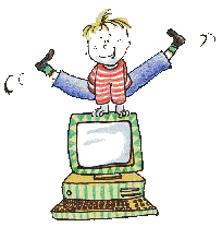 Kind balanciert auf einem Computer.